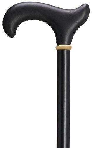 Genuine Leather Black Handle Cane-Classy Walking Canes