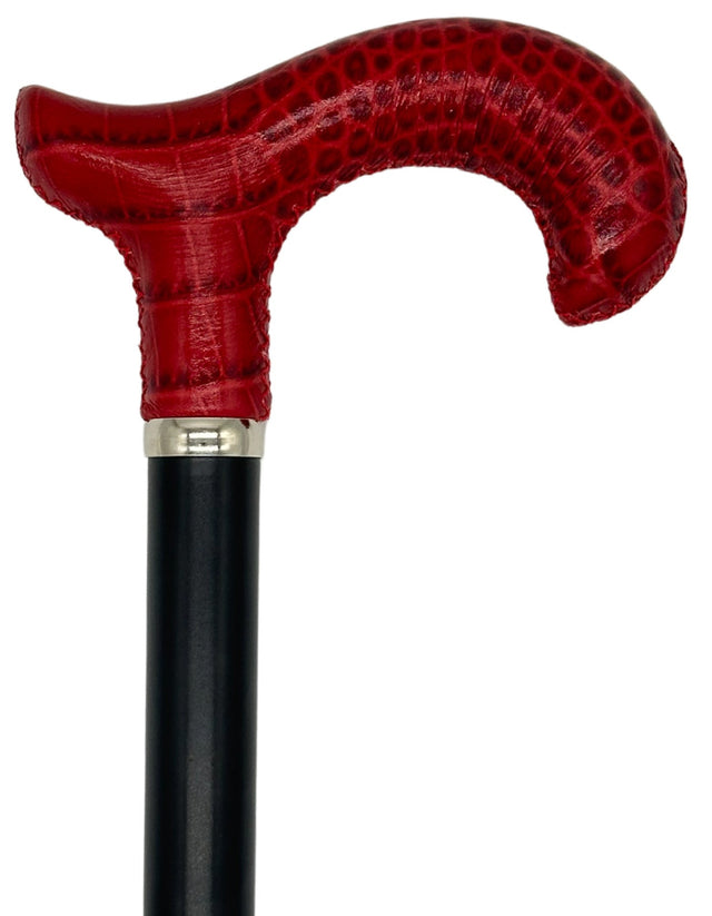 Tall Adjustable Classy Cane with Red Derby Leather Handle 29" to 39"-Classy Walking Canes