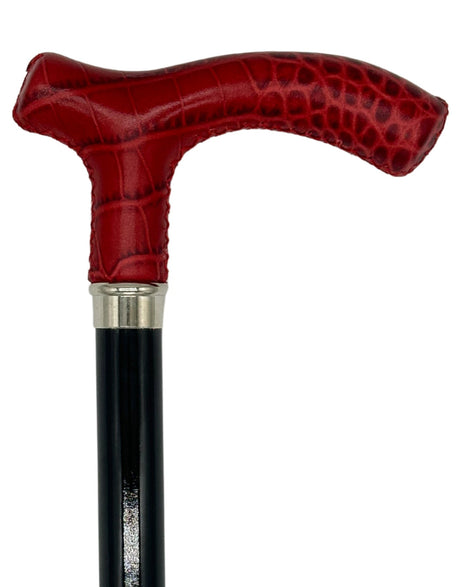 Classy Cane with Swirl Coco Red Fritz Style Handle in Italian Leather-Classy Walking Canes