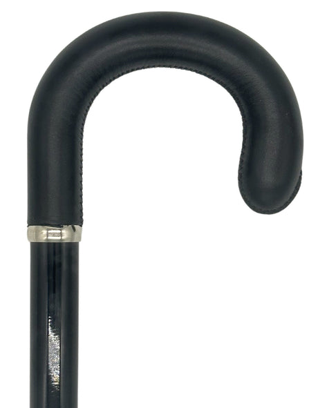 Classy Cane with Black Crook Handle in Italian Leather-Classy Walking Canes