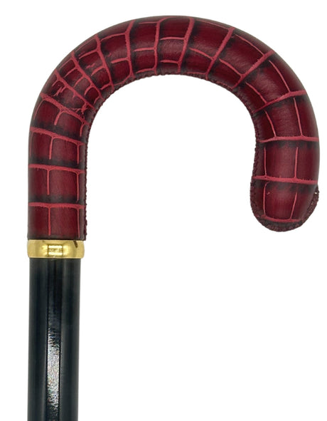 Classy Cane with Coconut Bordeaux Crook Handle in Italian Leather-Classy Walking Canes