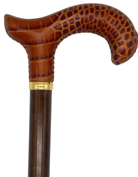 Classy Cane with Coconut Cognac Derby Handle in Italian Leather-Classy Walking Canes