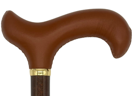 Classy Cane with Siena Red Derby Handle in Italian Leather-Classy Walking Canes
