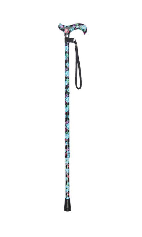 Ladies Adjustable Black Floral Design-Classy Walking Canes