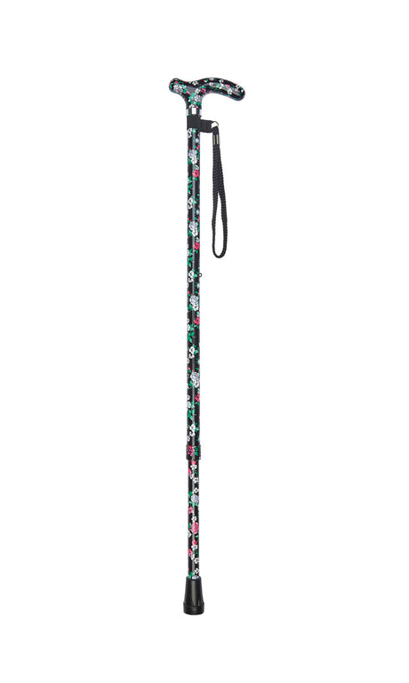 Petite Ladies Adjustable Black Floral Design-Classy Walking Canes