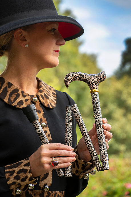 Leopard Design Folding Adjustable Cane with Derby Handle-Classy Walking Canes