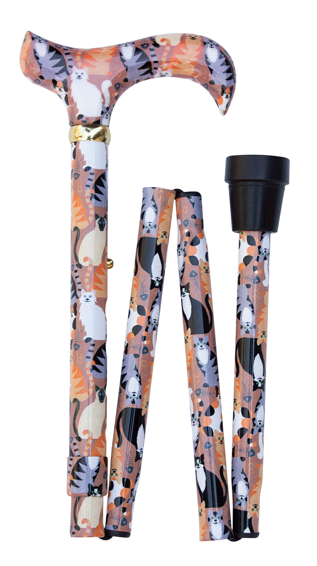 Cats Design Folding Adjustable Cane with Derby Handle-Classy Walking Canes