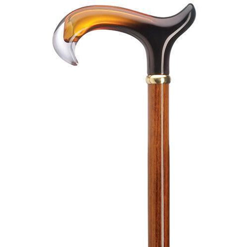 UNUSUAL RED AND BLACK DERBY MARBLED HANDLE WALKING STICK RED WOODEN CANE  93CM✅