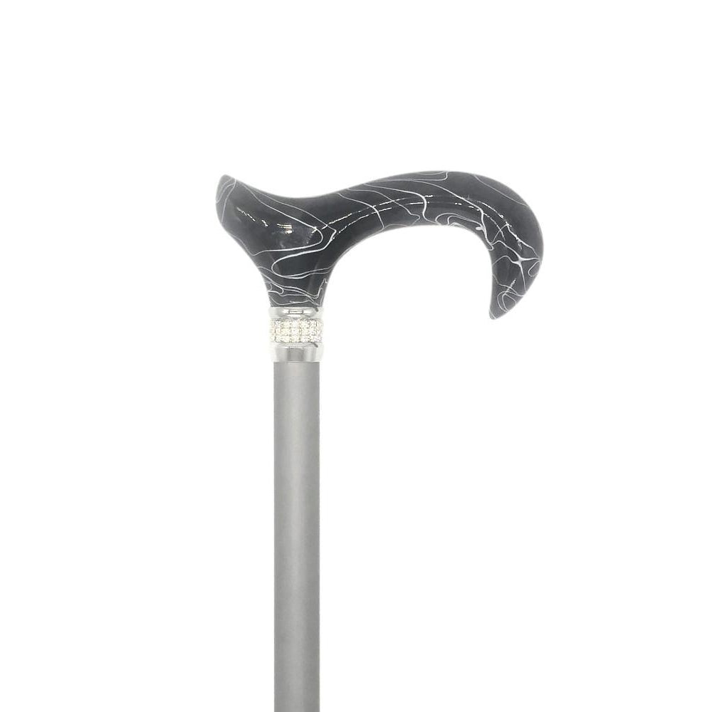 Adjustable Elegant Soft Silver Grey Cane with Black Swirl Handle