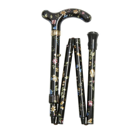 Petite Folding in Black Floral-Classy Walking Canes